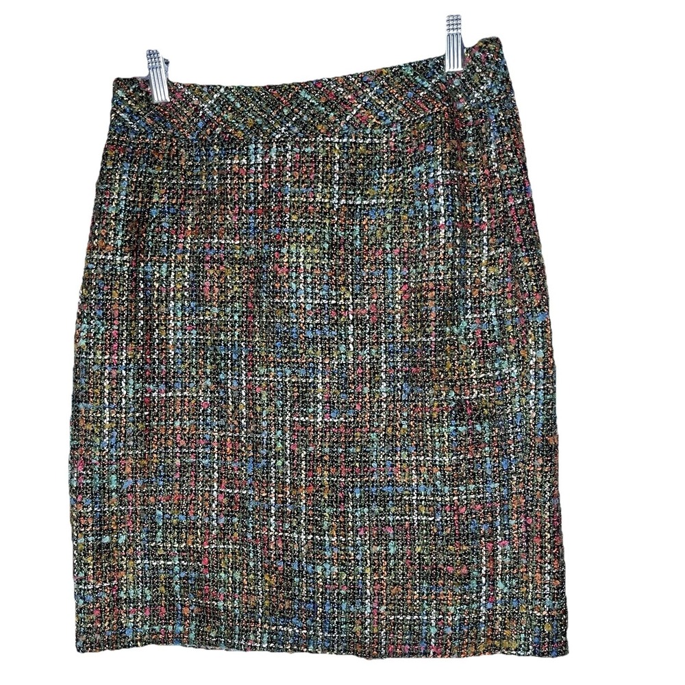 Coldwater Creek Tweed Pencil Skirt Olive Green Plaid Size 10 Petite Office